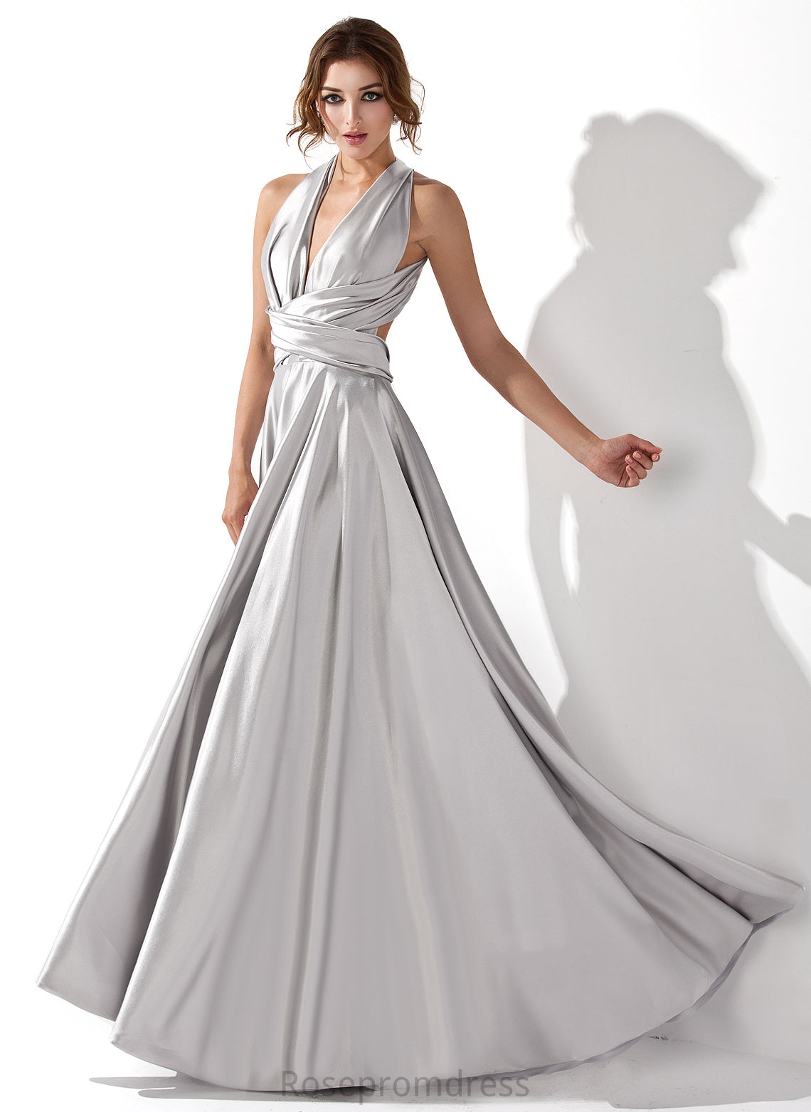 A-Line Pleated Maribel Floor-Length Prom Dresses Charmeuse With V-neck