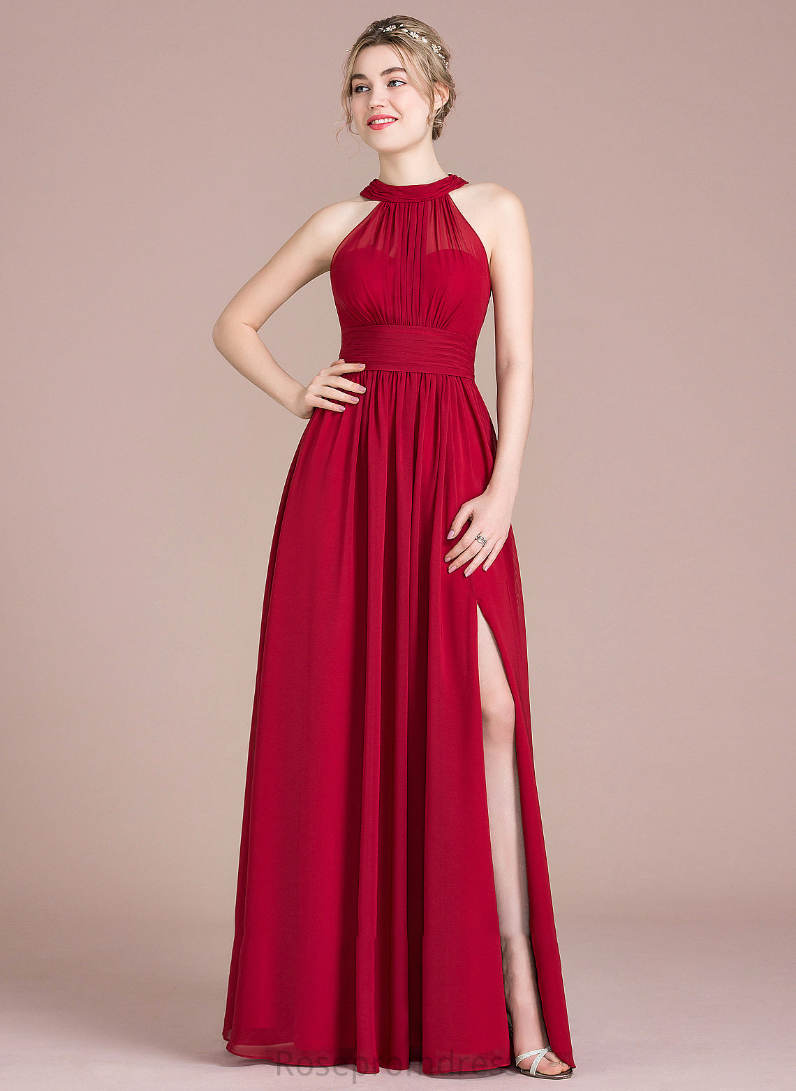 With Prom Dresses A-Line Bow(s) Floor-Length Split Front Neck Ruffle Chiffon Amina Scoop