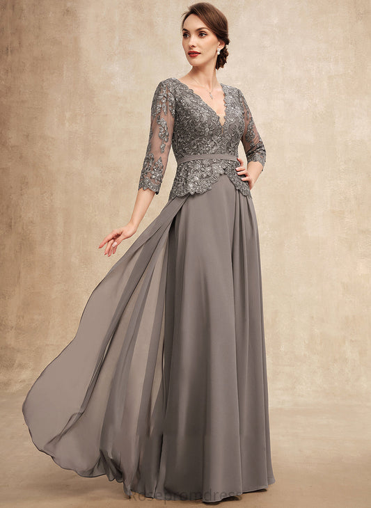 Dress Sarahi With Chiffon V-neck Mother the of Lace A-Line Floor-Length Mother of the Bride Dresses Sequins Bride