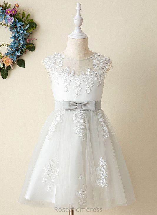 Girl Scoop Lace With Dress Knee-length Sleeveless - Itzel Flower Girl Dresses Satin/Tulle Flower A-Line Neck