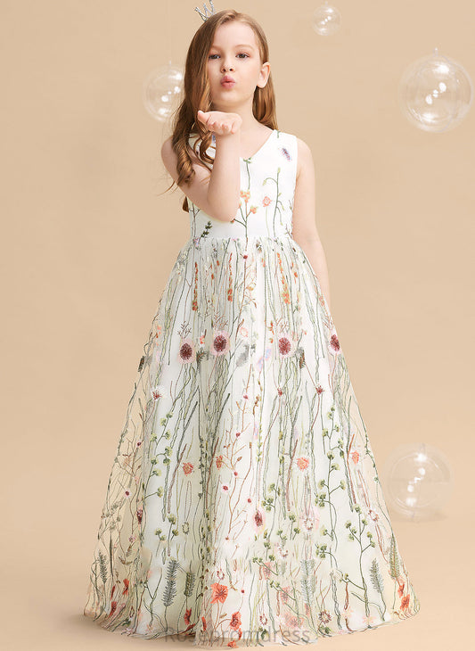 Flower Girl Dresses A-Line Girl Floor-length With Daisy Flower(s)/Bow(s) Sleeveless Dress V-neck Flower - Jacquard