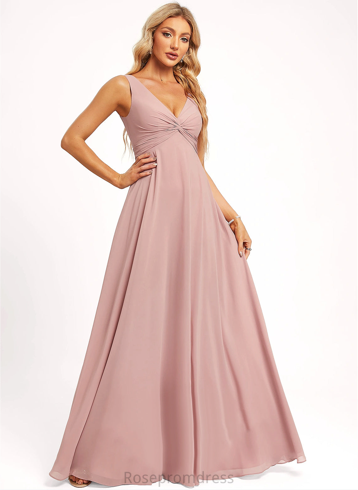 Floor-Length Straps&Sleeves A-line Silhouette V-Neck Fabric Neckline Length Krista A-Line/Princess Knee Length Natural Waist Bridesmaid Dresses