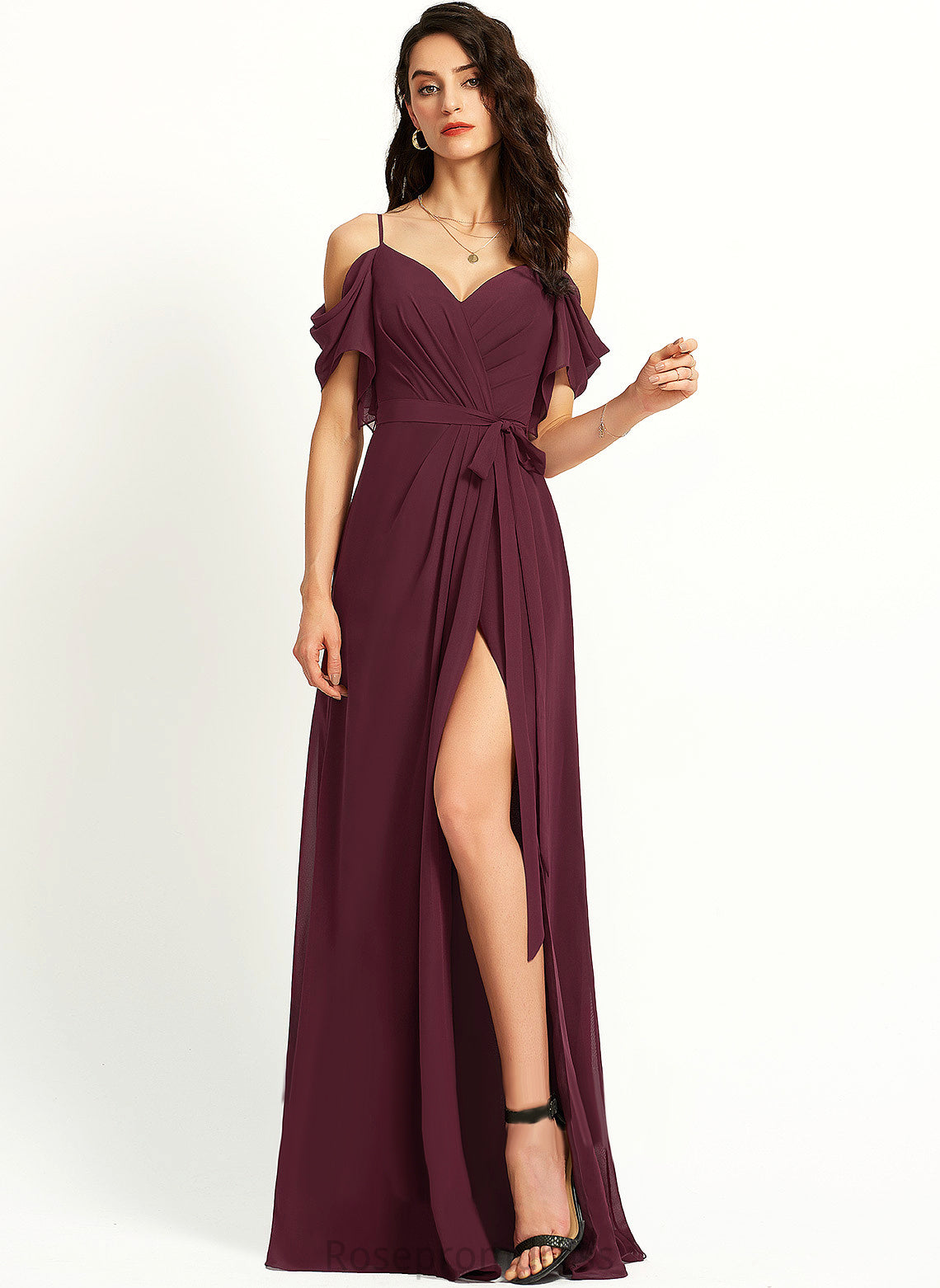 Ruffle With Prom Dresses V-neck A-Line Floor-Length Patience Chiffon