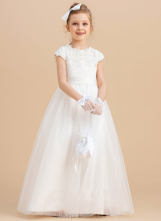 Floor-length Beading/Appliques With Satin/Tulle Gown - Flower Xiomara Scoop Dress Sleeveless Neck Flower Girl Dresses Girl Ball