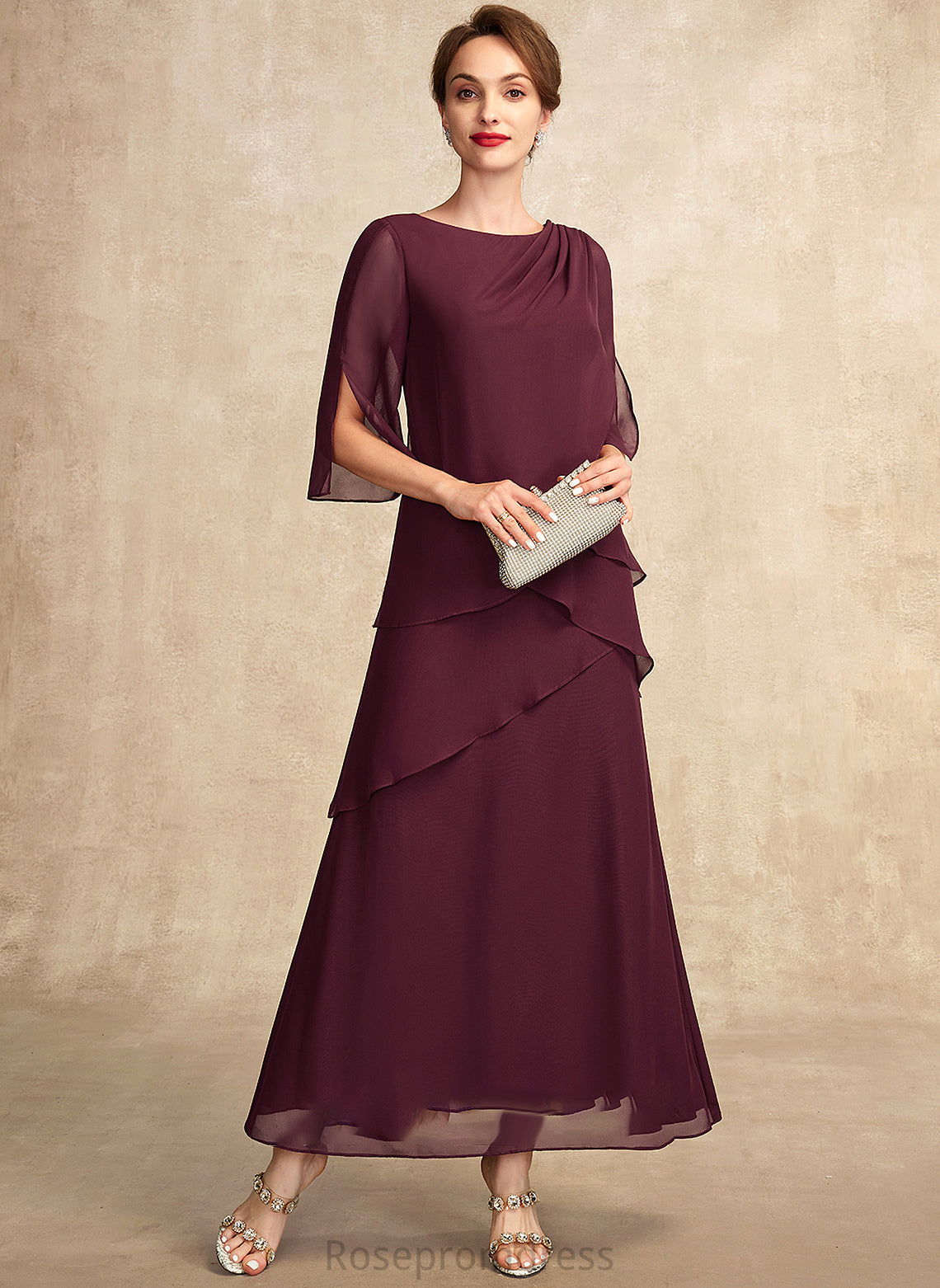 Ruffles Ankle-Length Dress With Bride Mother Chiffon Cascading of Scoop Kaelyn Mother of the Bride Dresses the Neck A-Line