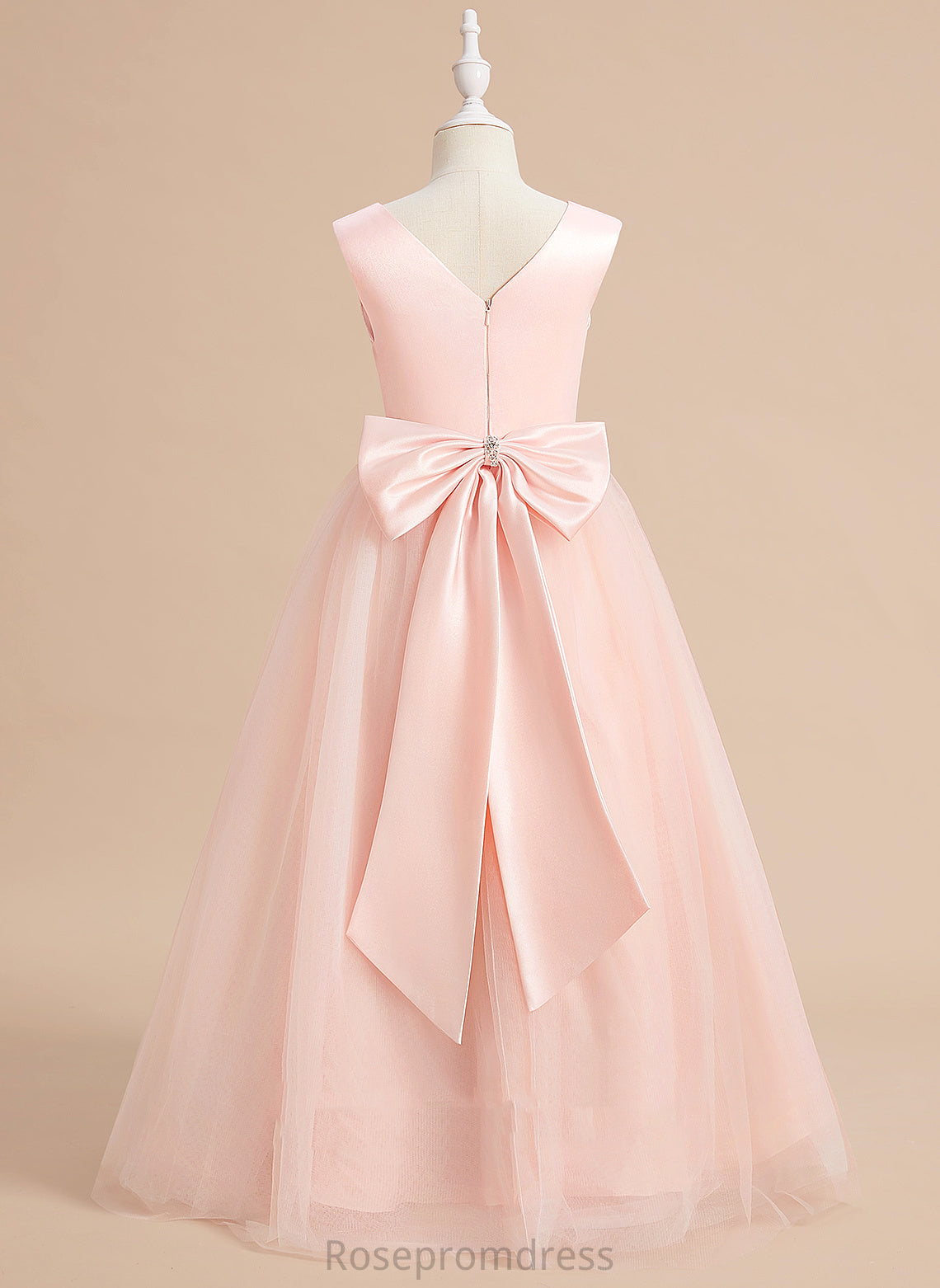 Girl Flower Floor-length Flower Girl Dresses Ball-Gown/Princess Satin/Tulle V-neck With - Nyasia Dress Sleeveless Bow(s)