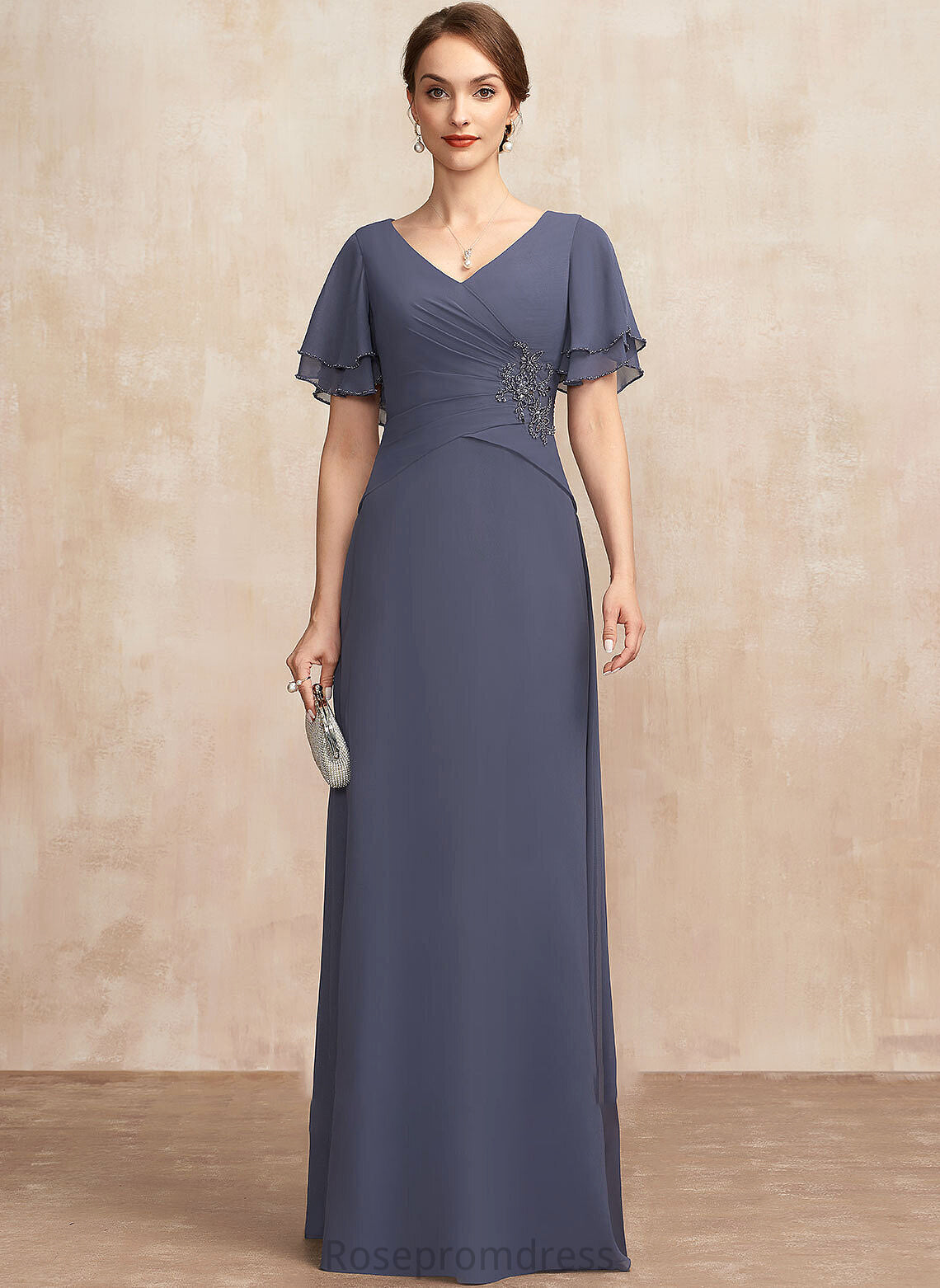 Beading Mother of the Bride Dresses Floor-Length Bride With A-Line Ruffle the V-neck Marely Dress Chiffon of Mother