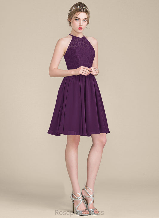 Scoop Neck Cocktail Dresses A-Line Cocktail Aylin Lace Knee-Length Chiffon Dress