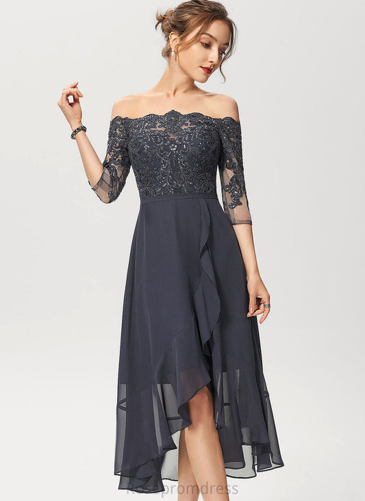 Chiffon Sequins Dress Off-the-Shoulder Asymmetrical A-Line Kaitlin With Lace Cocktail Dresses Cocktail