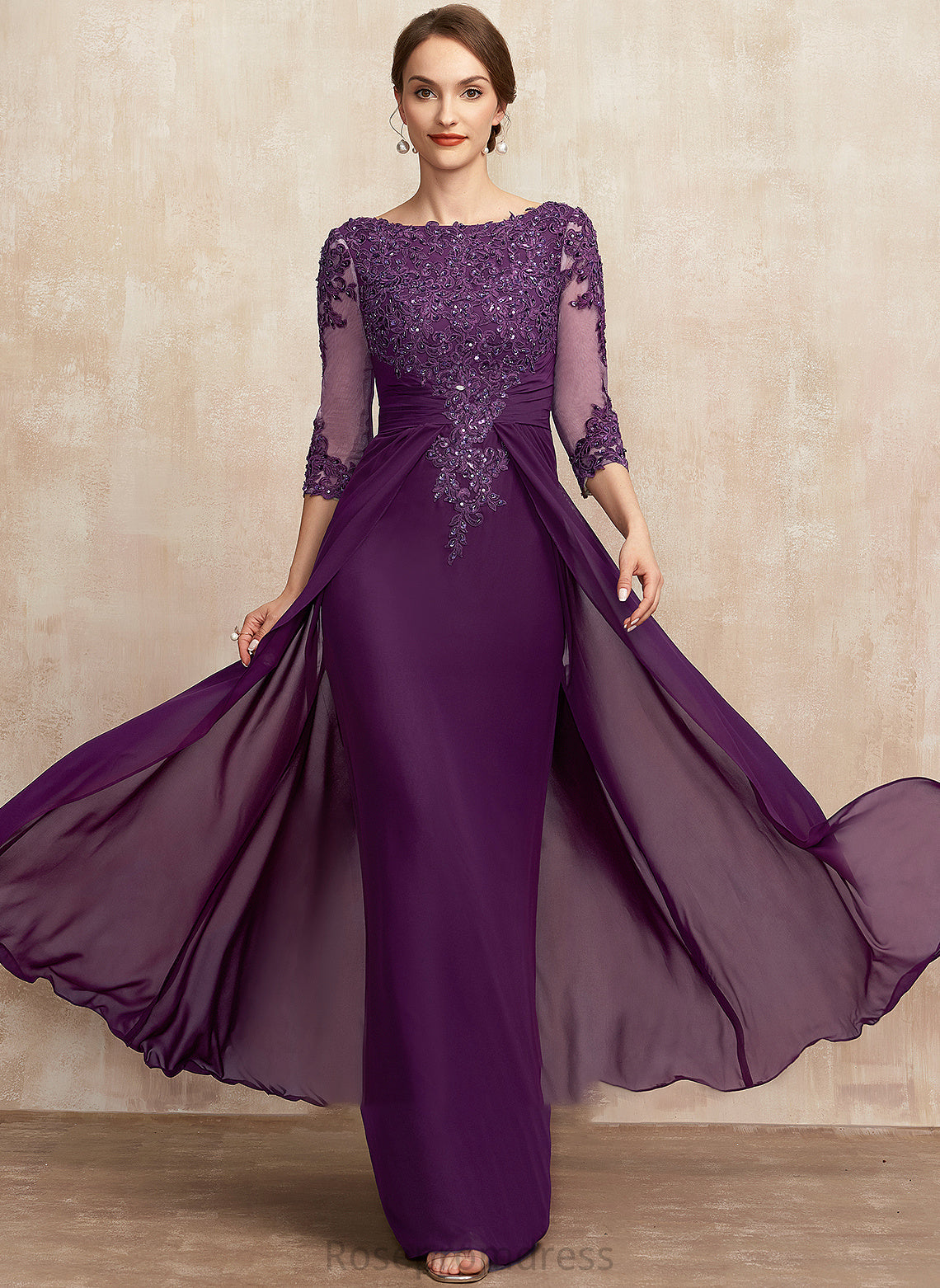 Floor-Length Mother Jayda Mother of the Bride Dresses Scoop Beading With Dress A-Line Sequins Lace Neck of the Bride Chiffon