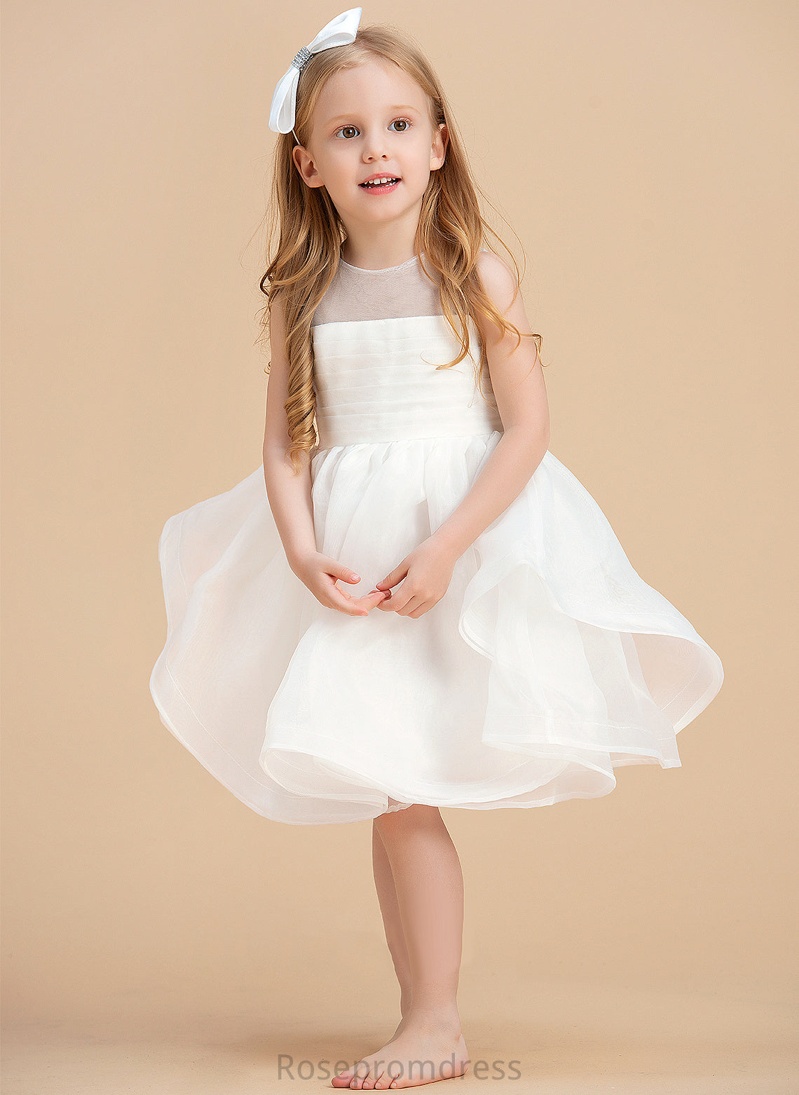 V Amira Scoop Flower Girl Dresses Knee-length Sleeveless Girl Back Flower Organza - Dress Ball-Gown/Princess With Neck