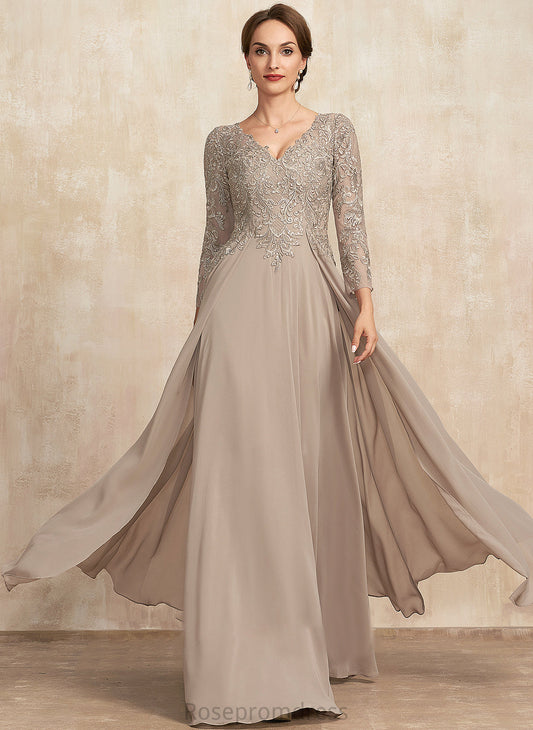 Bride Mother of Chiffon Brylee A-Line Mother of the Bride Dresses the Dress Floor-Length V-neck Lace