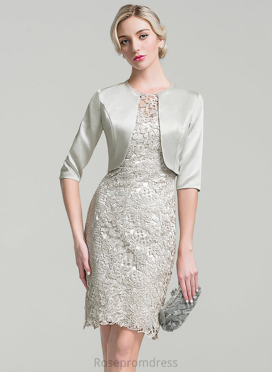 Knee-Length Lace Naomi the Mother of the Bride Dresses of Scoop Neck Mother Sheath/Column Bride Dress