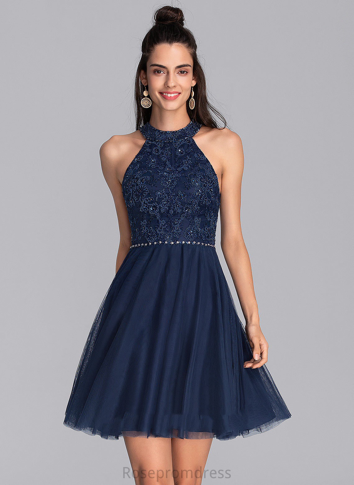 Beading Homecoming Dresses Scoop Lace Dress Short/Mini Tulle With A-Line Shirley Neck Homecoming