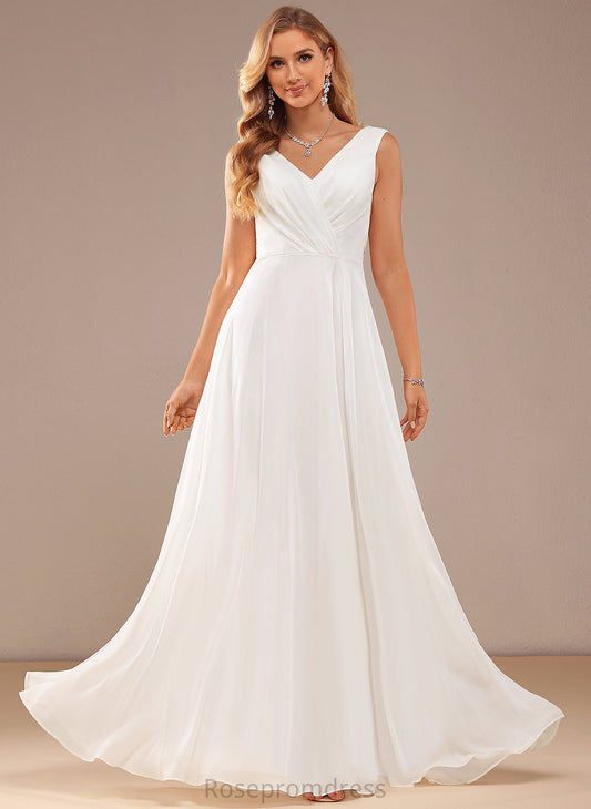 Floor-Length Wedding Dresses V-neck Wedding Kaiya Chiffon Dress A-Line Lace