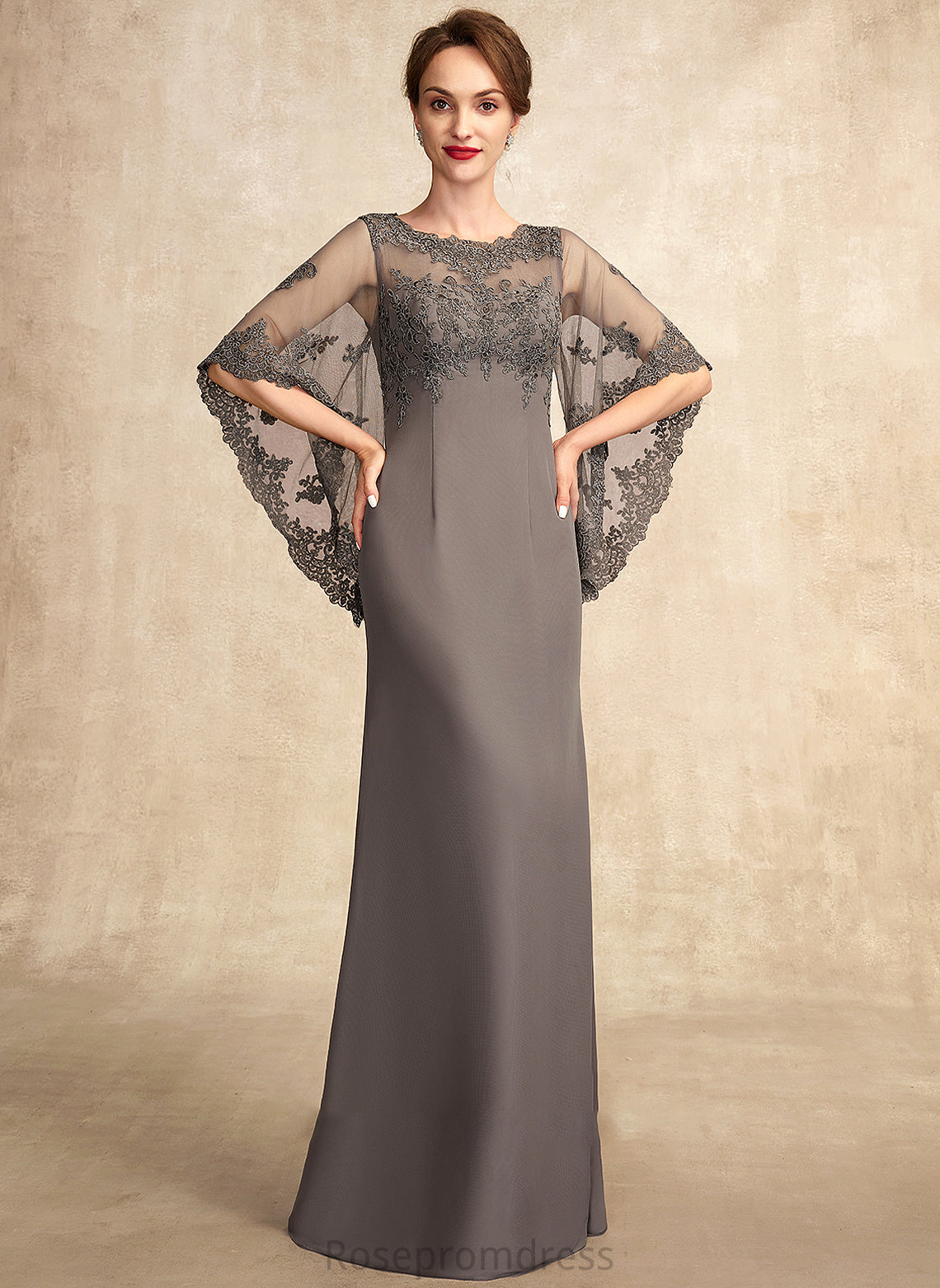 Bride Mother Scoop Chiffon Neck Dress Sheath/Column Floor-Length the of Lace Georgia Mother of the Bride Dresses