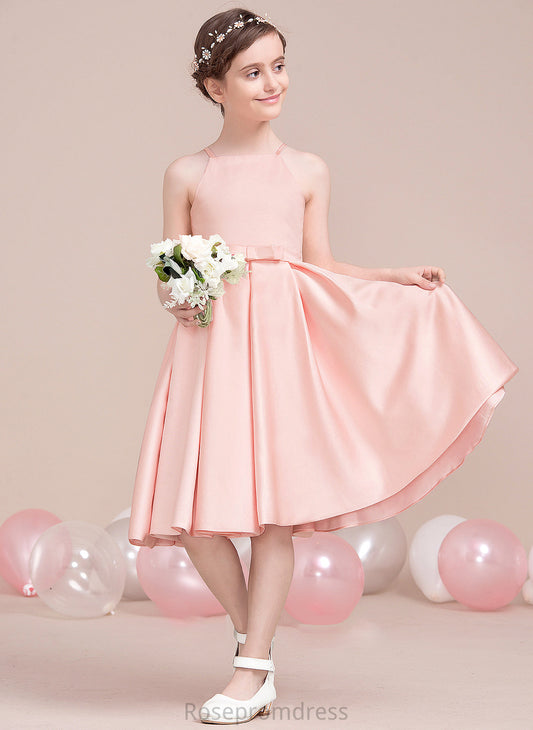 Knee-Length With Anabella Junior Bridesmaid Dresses A-Line Square Neckline Bow(s) Satin