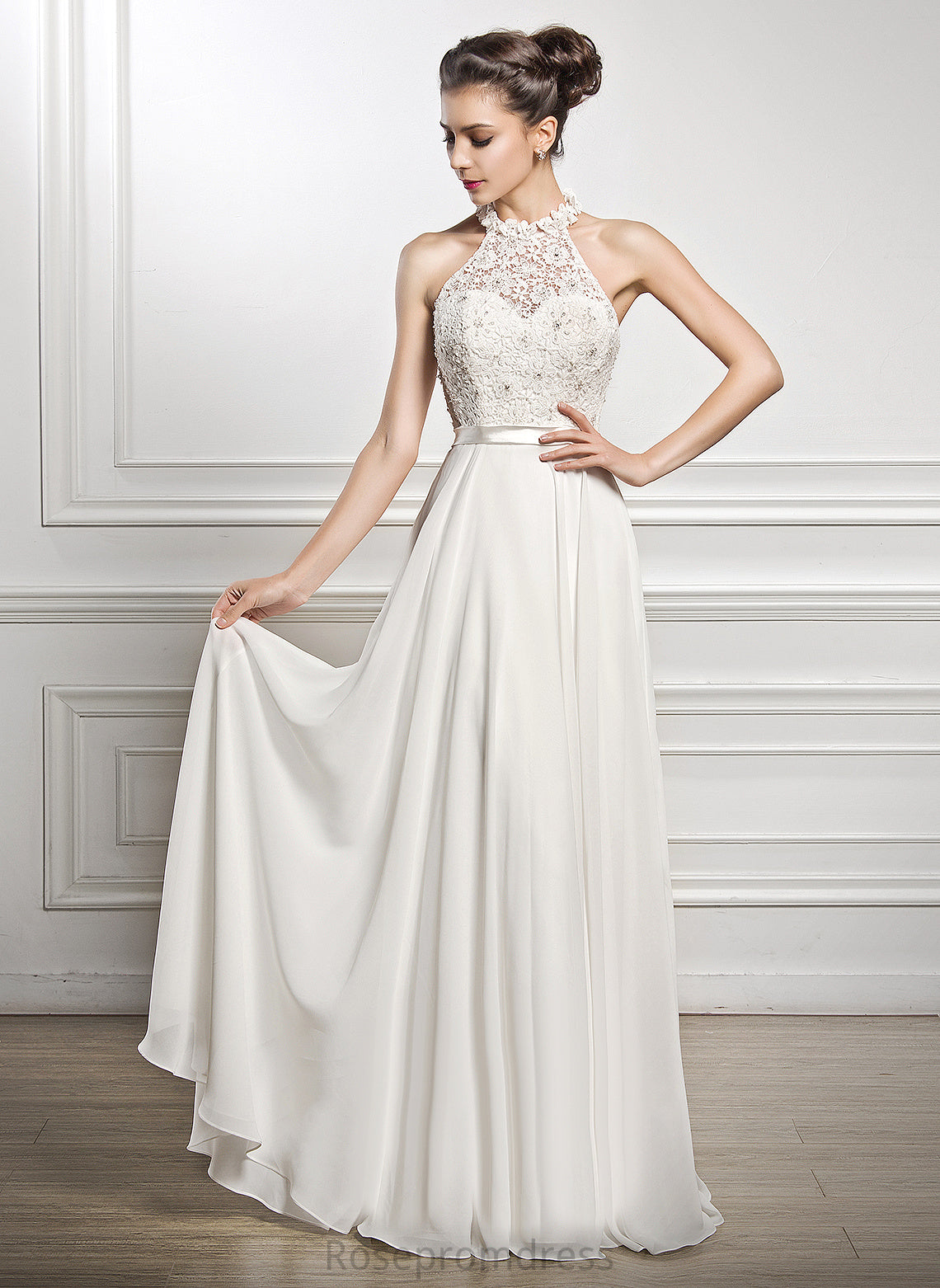 Floor-Length A-Line Shaylee Wedding Chiffon Scoop With Beading Sequins Dress Neck Wedding Dresses Lace