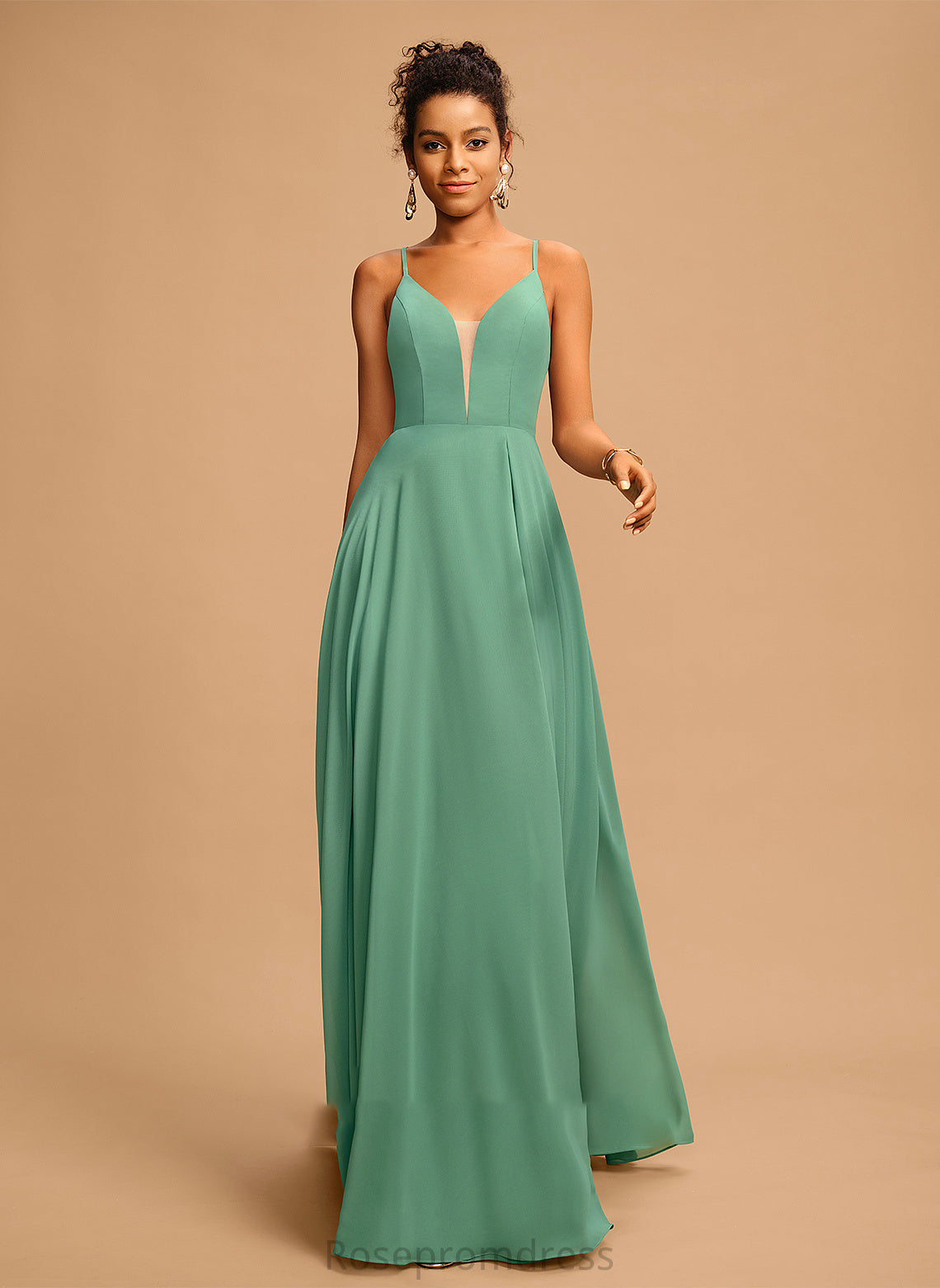 V-neck A-Line Floor-Length Chiffon Lainey Prom Dresses