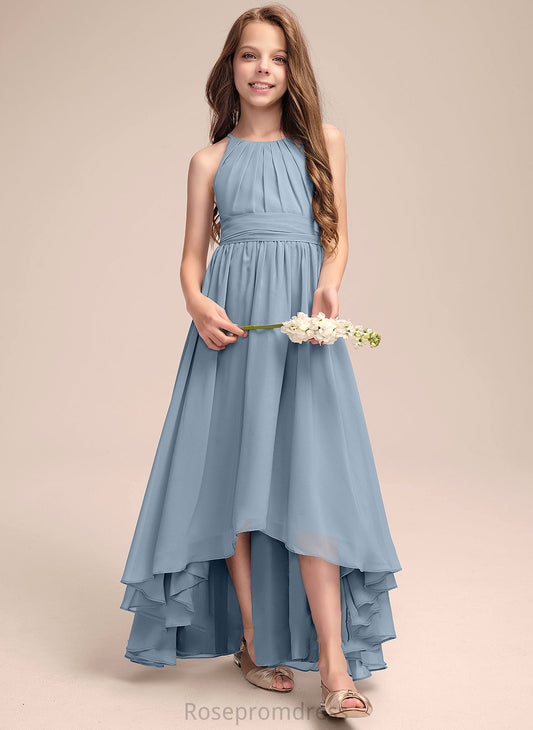 Asymmetrical Junior Bridesmaid Dresses With Ruffle A-Line Neck Chiffon Scoop Persis Bow(s)