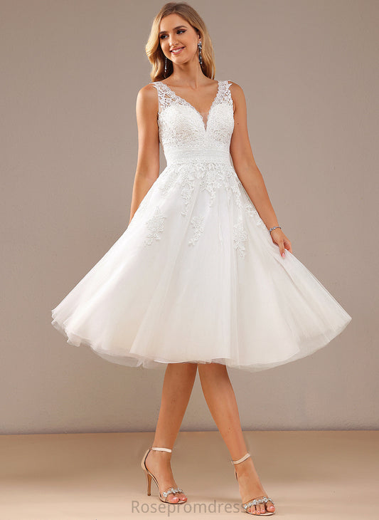 Tulle Lace V-neck Wedding Dress A-Line Knee-Length Nadia Wedding Dresses