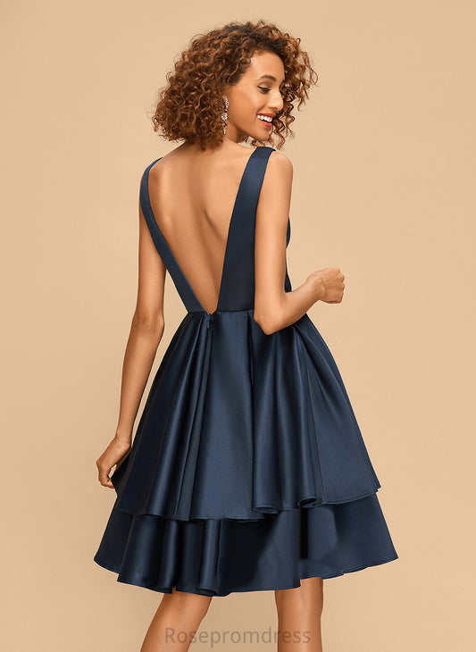 Homecoming Rachel Knee-Length V-neck Homecoming Dresses A-Line Satin Dress