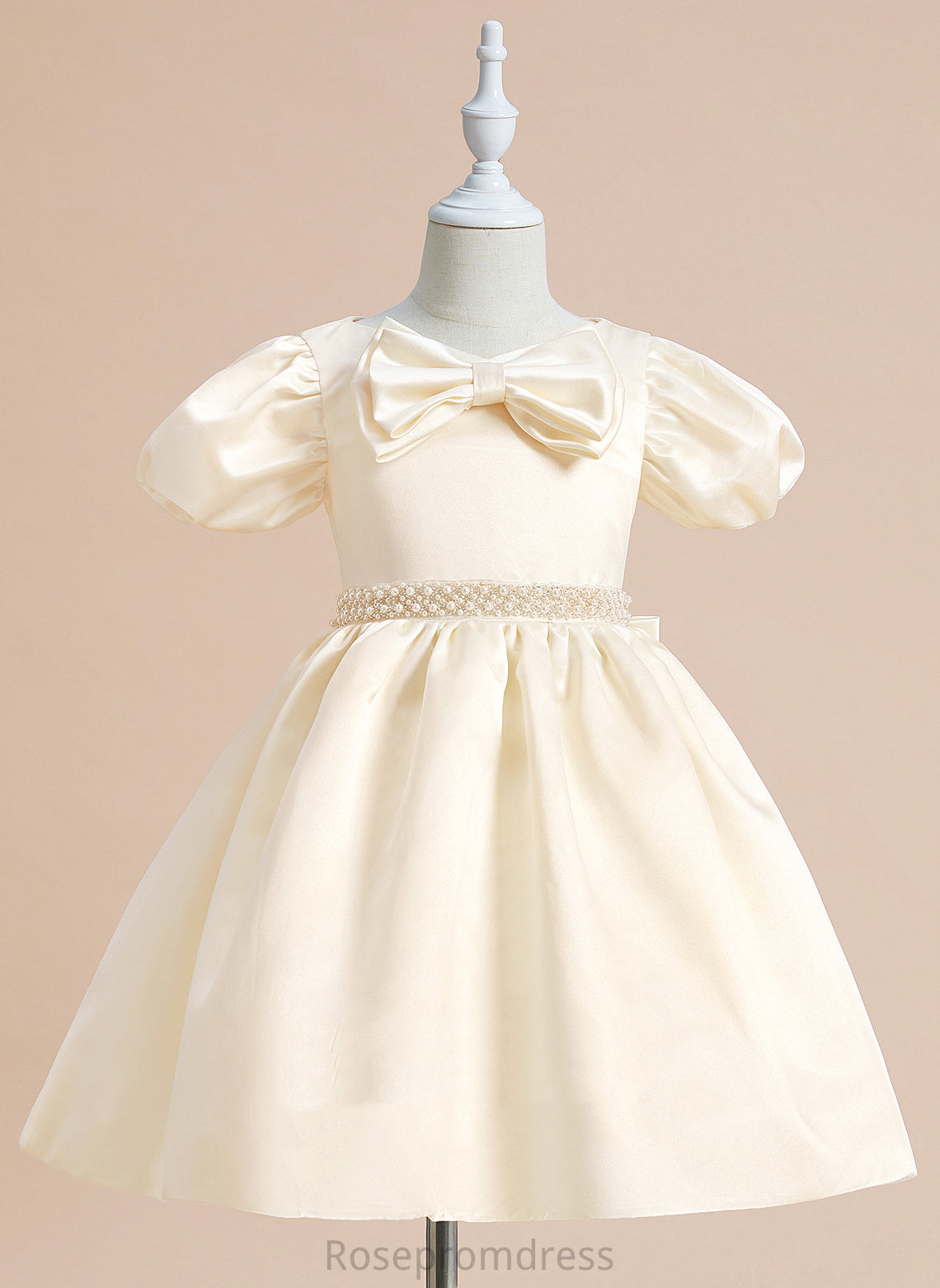 With Myla Ball-Gown/Princess Sleeves Girl Dress - Short Flower Satin V-neck Flower Girl Dresses Beading/Bow(s) Knee-length