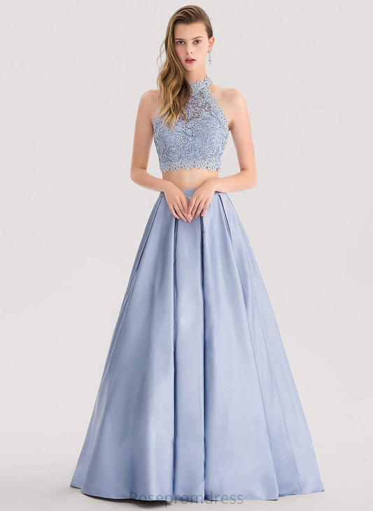 Scoop Neck Johanna Beading Sequins With Satin Prom Dresses Floor-Length Ball-Gown/Princess