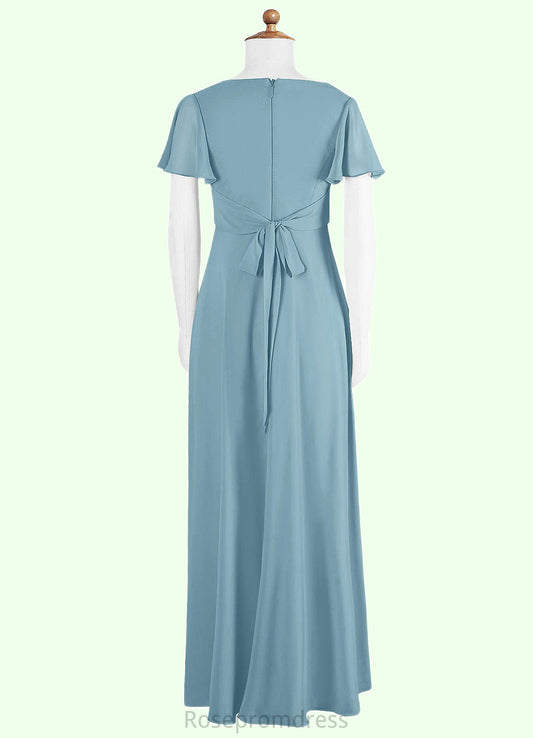 Aubrey A-Line Ruched Chiffon Floor-Length Junior Bridesmaid Dress SRSP0020004