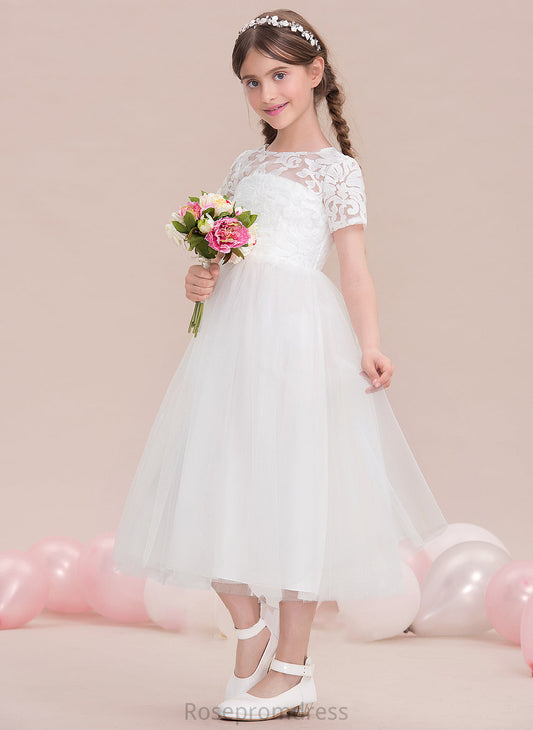 Junior Bridesmaid Dresses Neck Tea-Length Scoop Nan A-Line Tulle