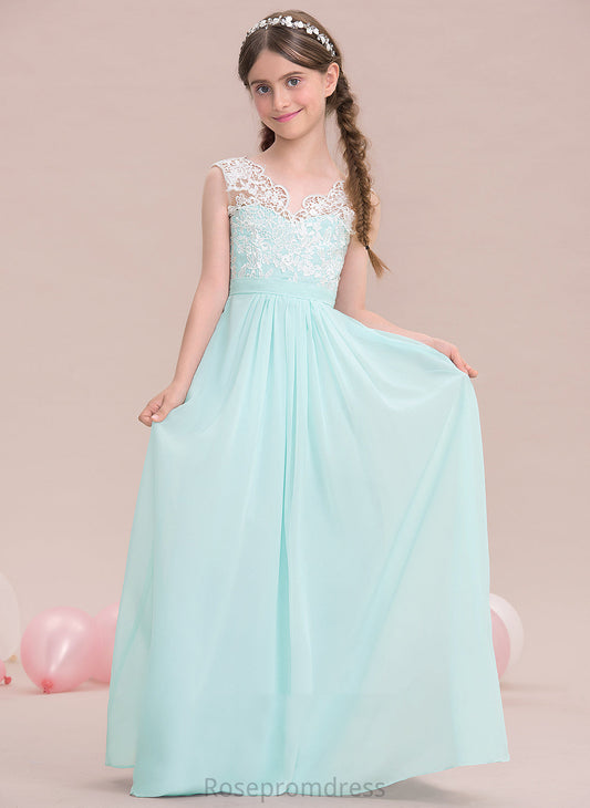 V-neck Chiffon Junior Bridesmaid Dresses A-Line Floor-Length Delaney