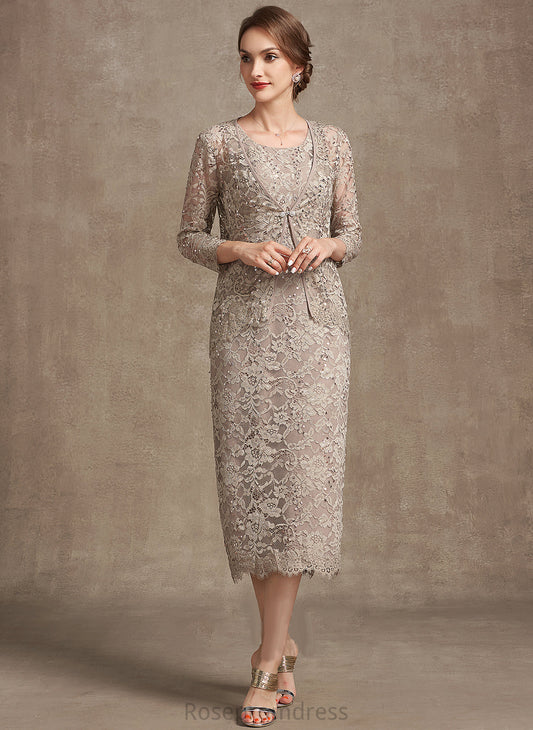 Scoop Sequins Dress of Lace the Mother With Mother of the Bride Dresses Sheath/Column Tea-Length Neck Marin Bride