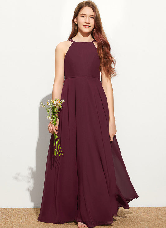 Neck Adalynn A-Line Scoop Chiffon Junior Bridesmaid Dresses Floor-Length