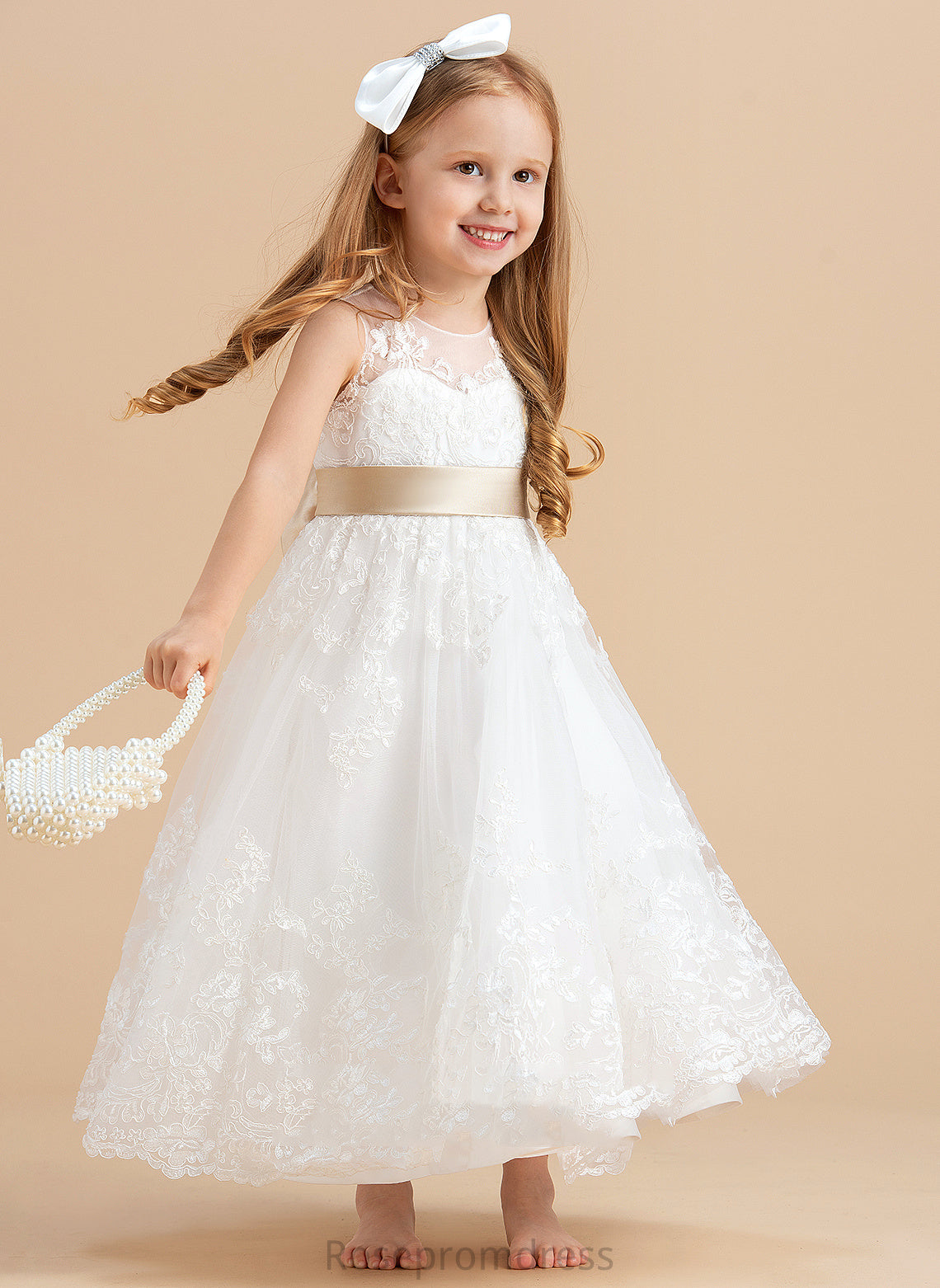 Dress Flower Satin/Tulle/Lace Scoop Tori Flower Girl Dresses Ankle-length Neck Sash/Bow(s) - Girl With A-Line/Princess Sleeveless