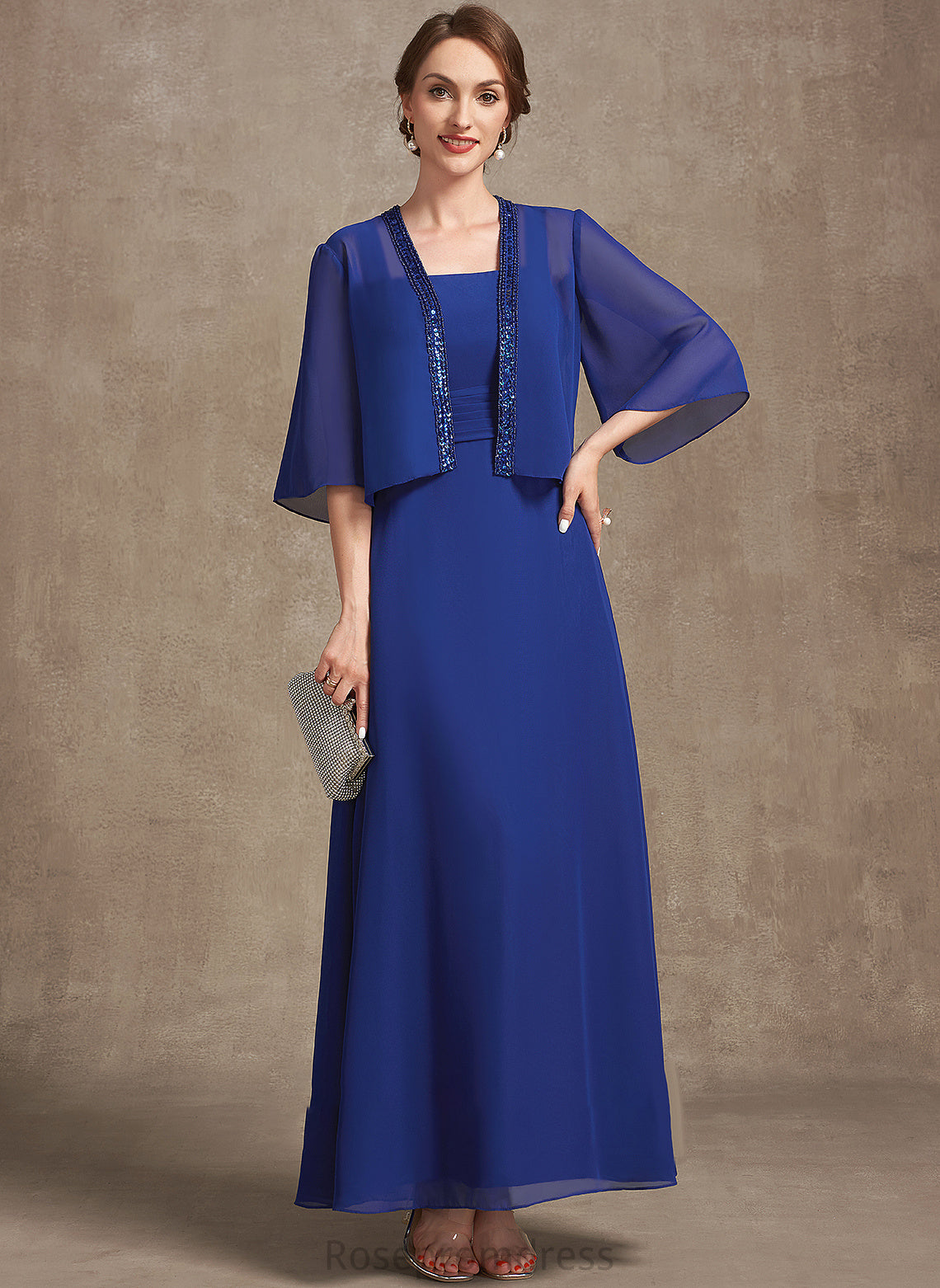 Chiffon With Mother Mother of the Bride Dresses A-Line Neckline Elena the Ruffle Ankle-Length of Dress Square Bride