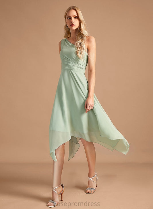 A-Line Embellishment One-Shoulder Fabric Ruffle Length Silhouette Neckline Asymmetrical Livia Natural Waist V-Neck Bridesmaid Dresses