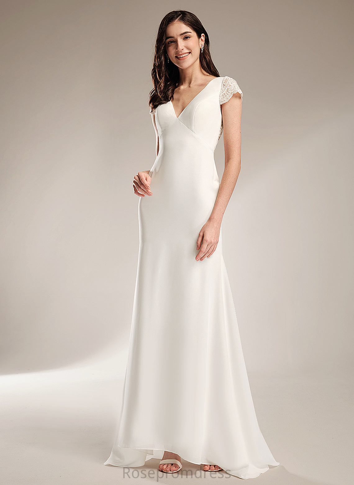 Wedding Chiffon Sheath/Column Train Lace Erica Wedding Dresses V-neck With Sweep Dress