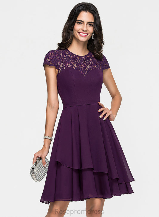 Scoop Lisa With Homecoming Dresses Ruffles Neck Homecoming Lace A-Line Cascading Chiffon Knee-Length Dress