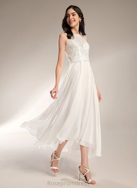 Wedding Neck Wedding Dresses Lace A-Line Tabitha Scoop Chiffon Asymmetrical Dress