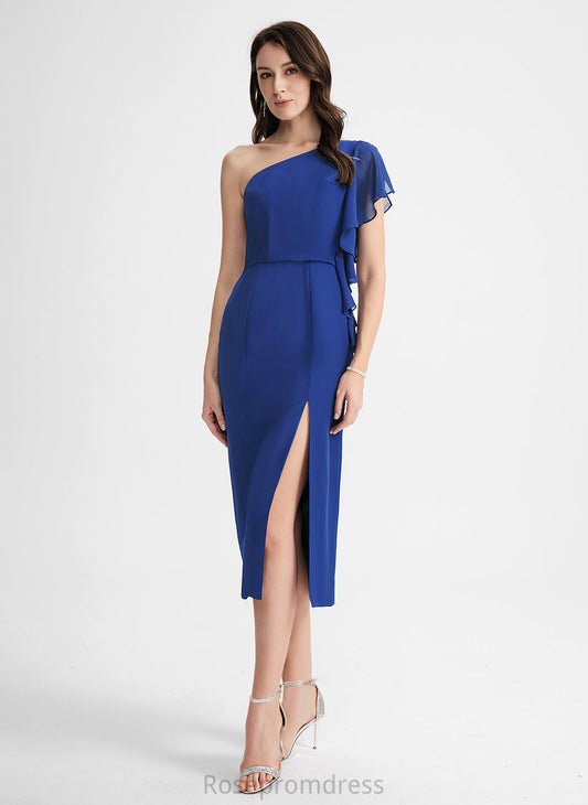 Tea-Length Ruffle One-Shoulder With Chiffon Dress Madilyn Cocktail Sheath/Column Cocktail Dresses