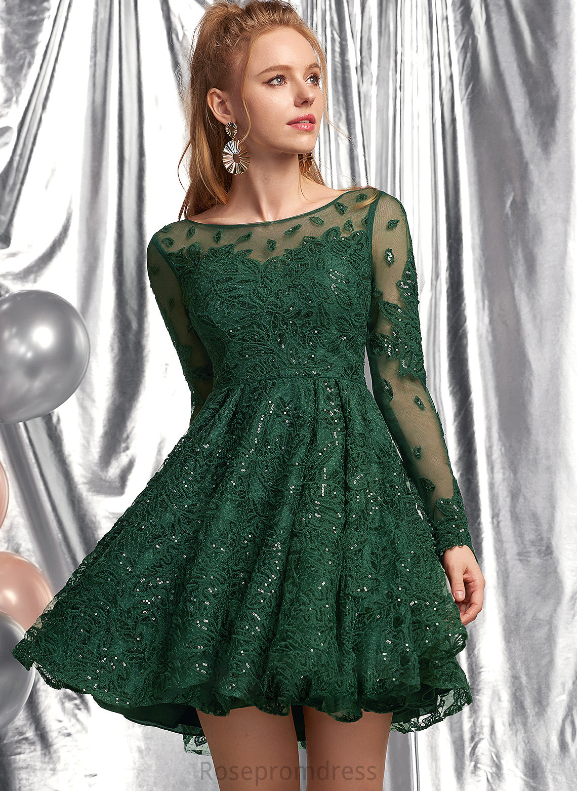 A-Line Sequins Short/Mini Melody With Neck Prom Dresses Lace Scoop