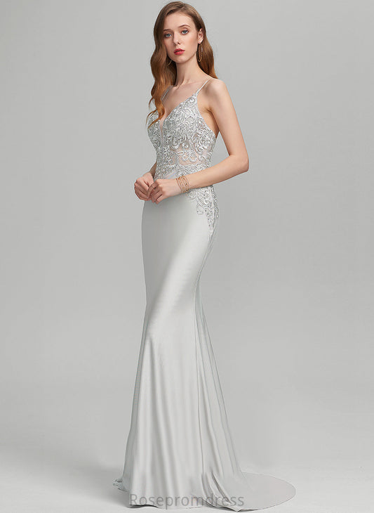 V-neck Trumpet/Mermaid Sequins Prom Dresses With Anahi Sweep Train