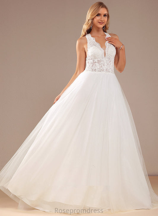 Ball-Gown/Princess V-neck Sequins Lace Wedding Dresses Norah Court Dress With Wedding Tulle Train Lace