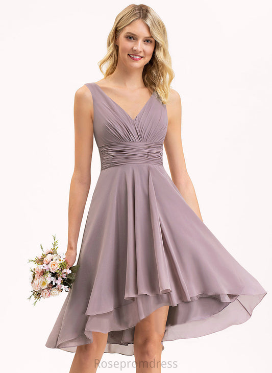 A-Line Cocktail Cocktail Dresses Ruffle Asymmetrical Desiree V-neck With Chiffon Dress