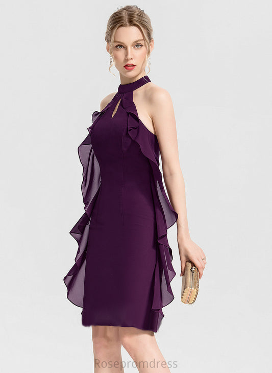 Ruffles Dress Neck Cocktail Cocktail Dresses With Chiffon Cascading Scoop Sheath/Column Knee-Length Giuliana