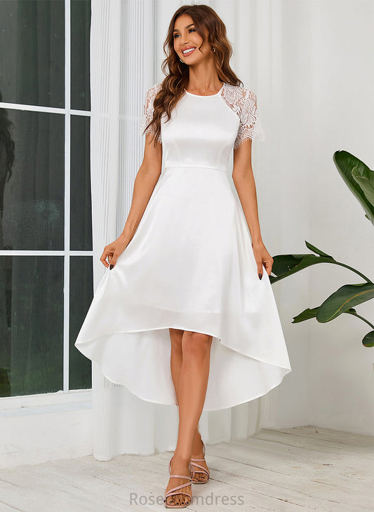 Neck Midi Round Short A-line Dresses Satin Sleeves Club Dresses Cindy Elegant