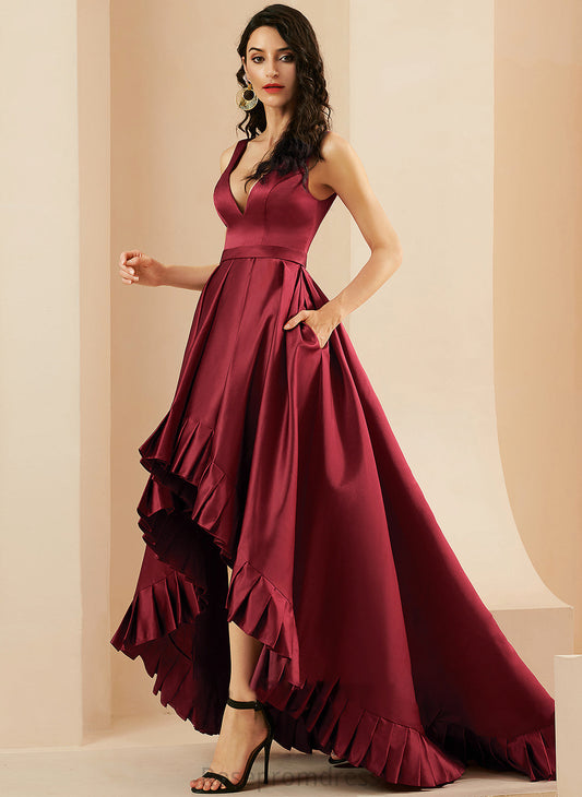 Amya Prom Dresses V-neck Ball-Gown/Princess Pockets With Satin Asymmetrical