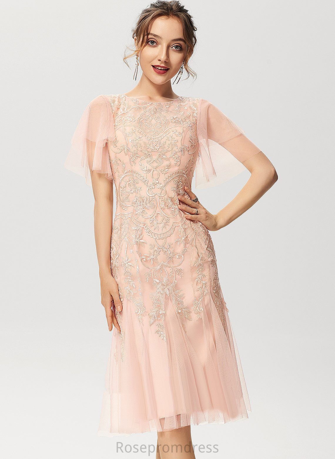 Sequins Tulle Cocktail Cocktail Dresses Trumpet/Mermaid Lace Dress Tracy With Knee-Length Scoop Neck