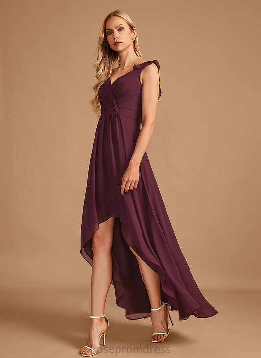 Asymmetrical Ruffle Silhouette Neckline Embellishment Length V-neck A-Line Fabric Mattie Bridesmaid Dresses