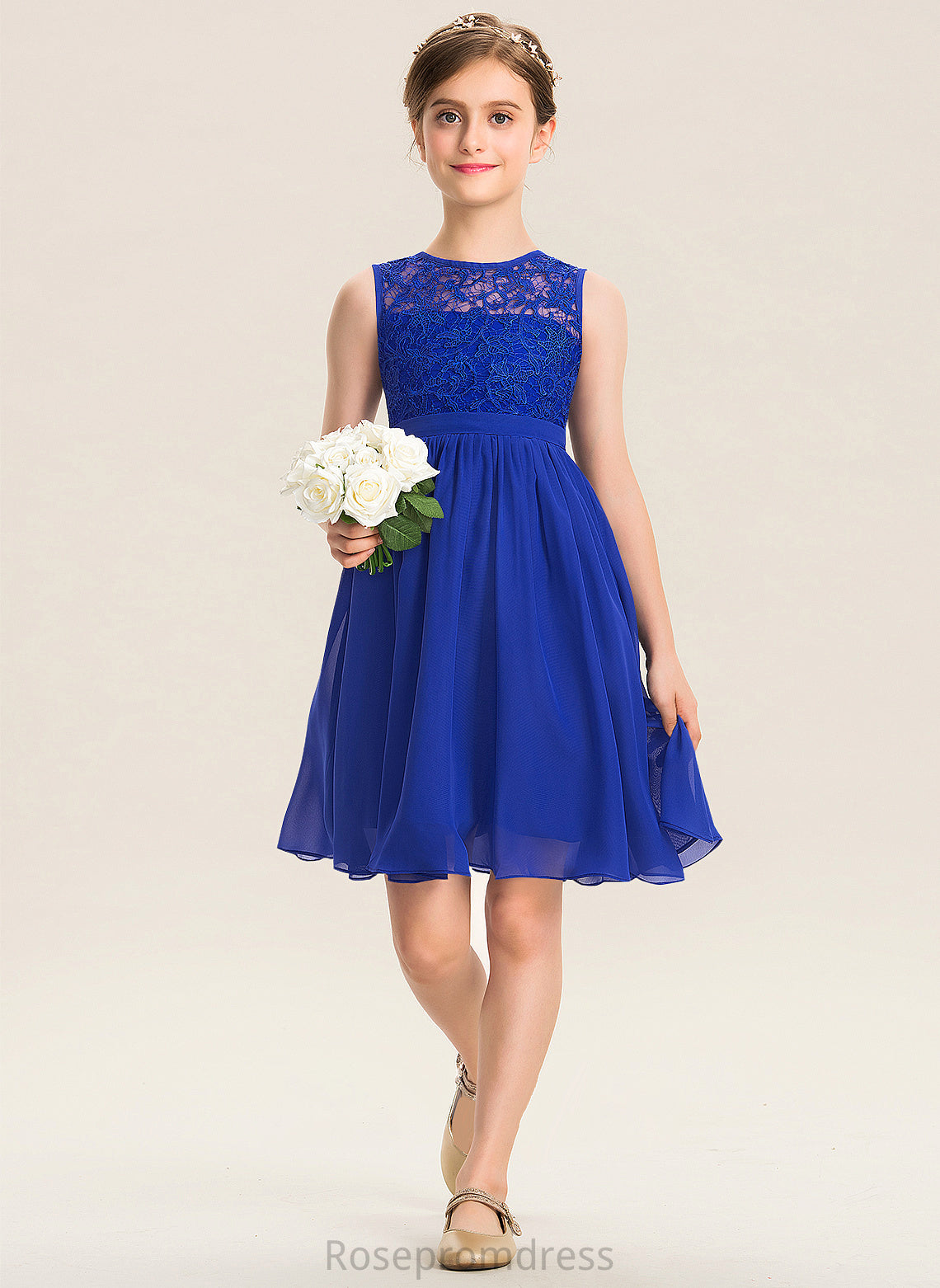 Knee-Length Germaine Scoop Junior Bridesmaid Dresses Chiffon Neck Lace A-Line